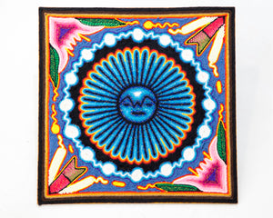 Nierika Sun: Yarn Painting 12" Wixarika Art